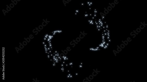 4k Magic glitter sparkle circling trail, glowing doodle stars white twinkling stars, Glowing starlight glitter sparkle path.twinkling particles stars line transition on black screen background. 4k