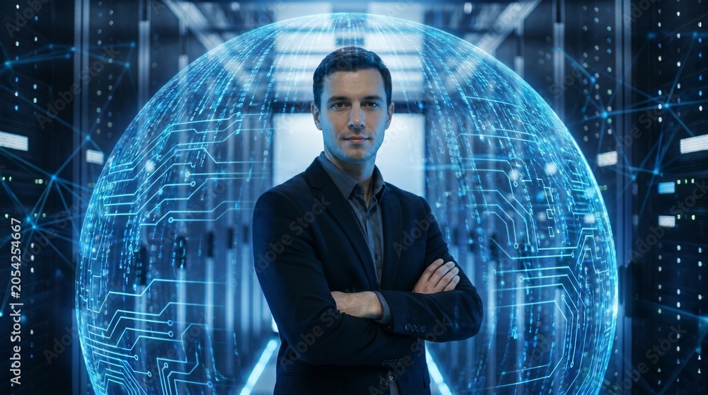 Fototapeta premium Cybersecurity Expert in Data Center
