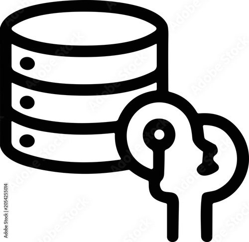 Database security icon, data protection, information access, lock and key symbol