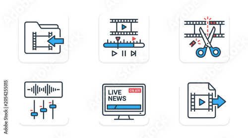 Obraz na plátně Media icons for live news broadcast.