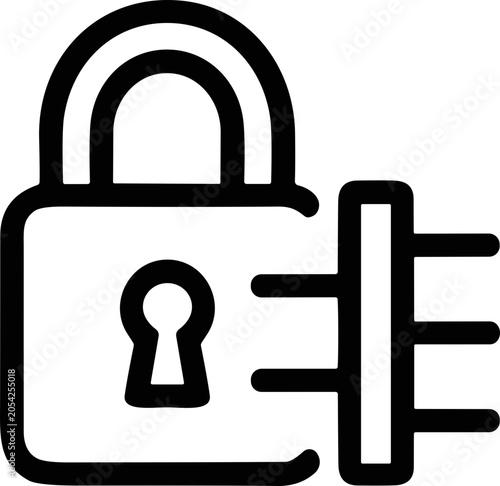 Closed Padlock Icon with Plug and Socket Symbol, Cybersecurity Concept