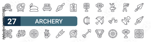 Obraz na plátne Pack of 27 linear Archery web icons such as archery, sight, target, archery, hat