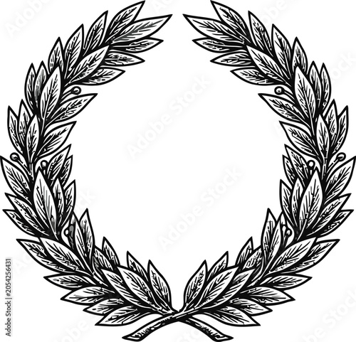 Laurel wreath silhouette on a white background detailed botanical illustration