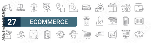 Konstfotografi Pack of 27 linear Ecommerce web icons such as promotion, support, bulk cargo, best offer, best choice