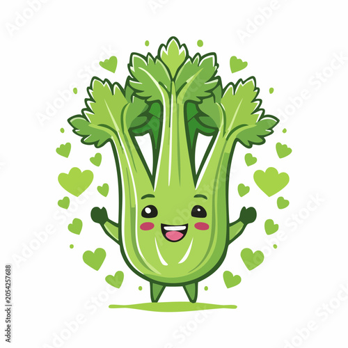 Cute Celery Character with Hearts