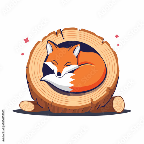 Sleeping Fox in a Log