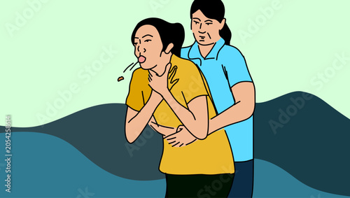 Foto rescuing a choking patient, color vector illustration