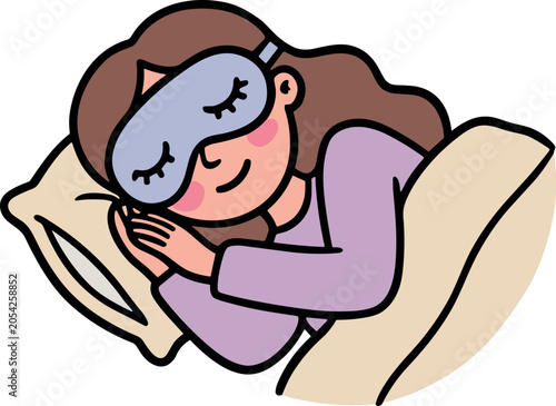 Konstfotografi Cute Sleeping Woman with Eye Mask Clipart Vector, Kawaii Girl Nap on Pillow, Dee