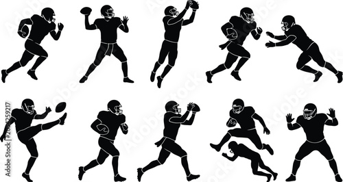 Obraz na płótnie Black silhouettes of american football players in action