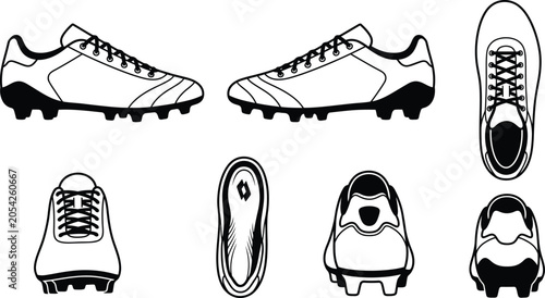 Foto Black and white soccer cleats in different views