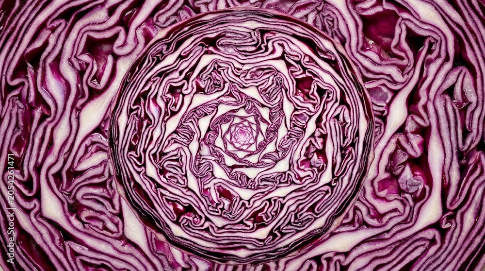 Obraz premium Abstract macro texture of sliced red cabbage 