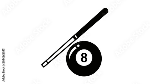 Foto Eight ball pool cue stick game.