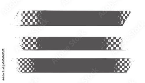 Obraz na plátně Three dark gray horizontal racing banners with checkered flag ends and grunge te