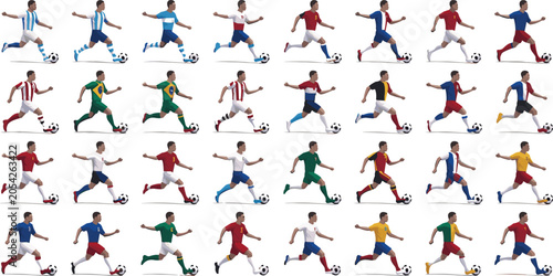 Fotografía Diverse Soccer Players In Action With National Kits