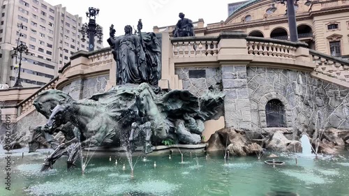 Ramos de Azevedo Fountain Monument in Sao Paulo - Brazil Stock Footage
