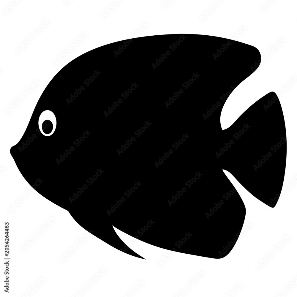 Fototapeta premium Black and white fish icon silhouette style - Simple black and white fish silhouette icon in clean minimalist vector style, perfect for web and graphic design projects.