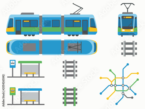 Fotografie Modern Tramway and Urban Rail Transport Icon Set