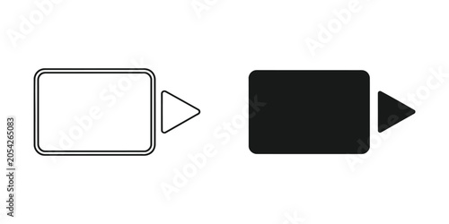 Play button icon outlined and filled solid on white background with copy space for design