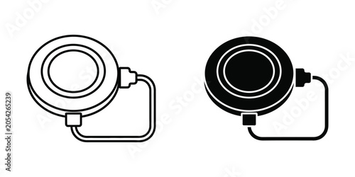 Round button with wire on white background in outline and filled styles for interface design