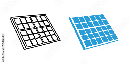 Solar panel icon and illustration against white background for renewable energy concepts