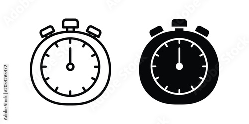 Photos Stopwatch icon outline and filled silhouette on white background for time measur