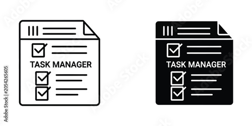 Task manager checklist document with checkmarks in flat design style on white background