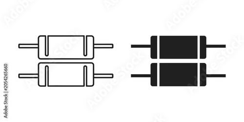 Two electronic resistors one outlined one solid black with wires against a white background