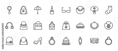 Fotografia 24 outline Womens Accessories web icons such as belt, diamond ring, bracelet, woman bag, sunglasses