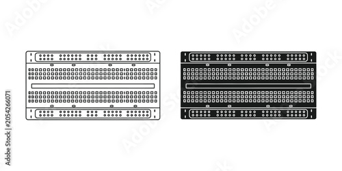 White and black solderless breadboards for electronic prototyping with clear layout