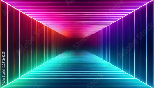 Abstract Neon Rectangular Tunnel With Gradient Colors