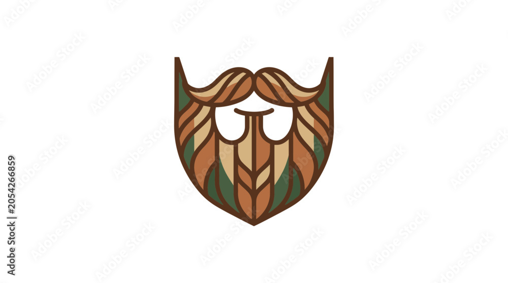 Obraz premium Abstract Viking Helmet Logo with Leaf and Beard Design