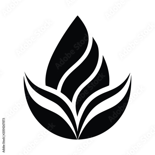 Black White Leaf Water Logo Vector