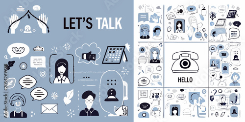 Dialogue Illustration Set Hand drawn Vector Style With Communication Elements