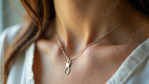 A close-up photo of a woman wearing a necklace