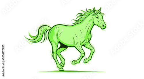 Bild auf Leinwand Green Horse Running Fast Outdoors Freely.
