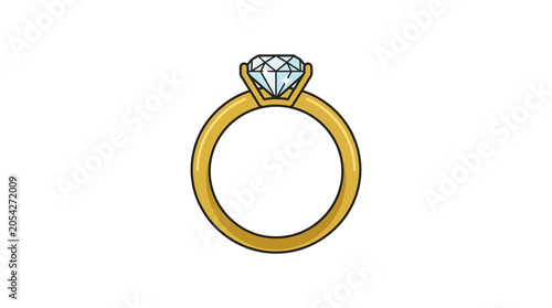 Golden wedding ring with diamond solitaire on white background elegant minimalist jewelry illustration