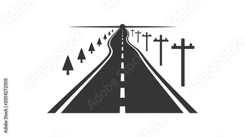 Road perspective vector icon with signs