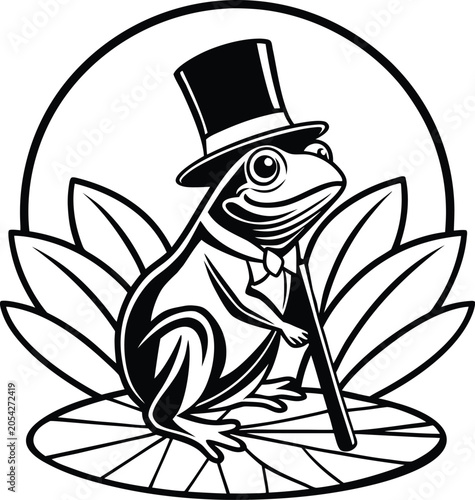 Fotografie Frog in top hat and monocle sitting on lily pad
