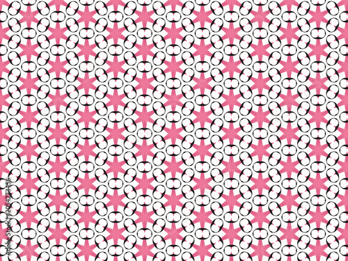 Quadro su tela A vivid pink background is covered by a repeating pattern of geometric shapes resembling interconnected loops or cloverleaf motifs