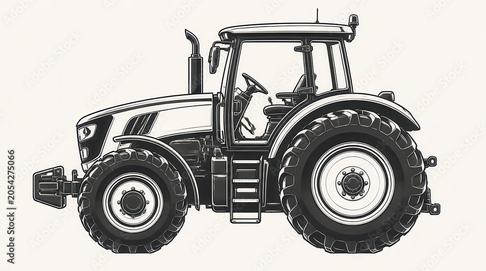 Obraz premium Modern Agricultural Tractor Isolated on White Background, Vector Flat Art Style for Farming and Construction Projects