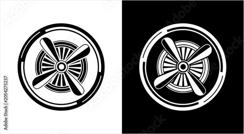 Foto Vintage Airplane Propeller Emblem in Circular Frame.