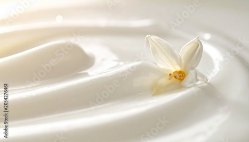 Silky vanilla yogurt dusted with sugar crystals and sparkling macro texture detail