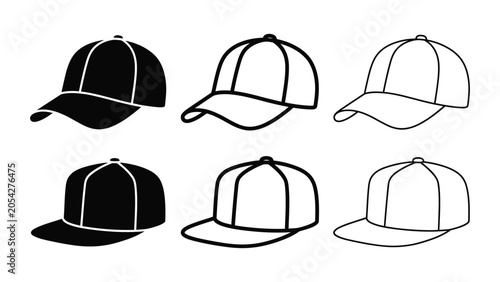 Foto Baseball cap icon silhouette vector, bold outline and line art design