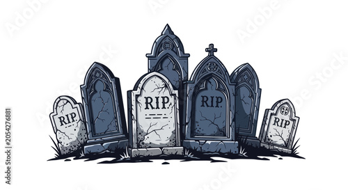 Принти на полотні Graveyard tombstones with RIP inscriptions.