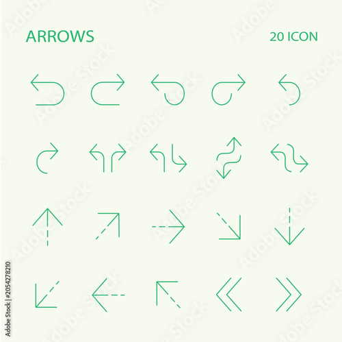 Set of 20 Outline Arrows Icons for Navigation and Direction