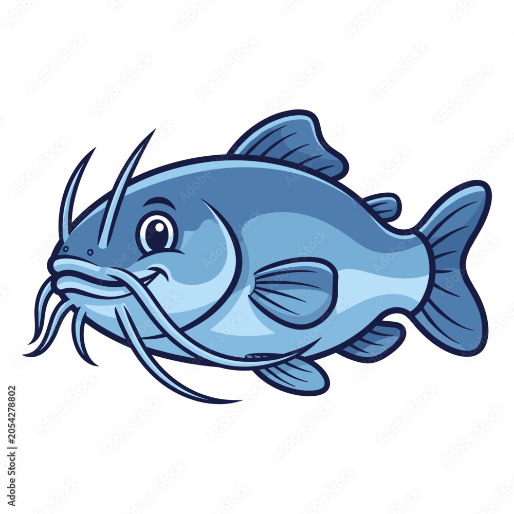 Fototapeta premium Cute blue cartoon catfish character vector
