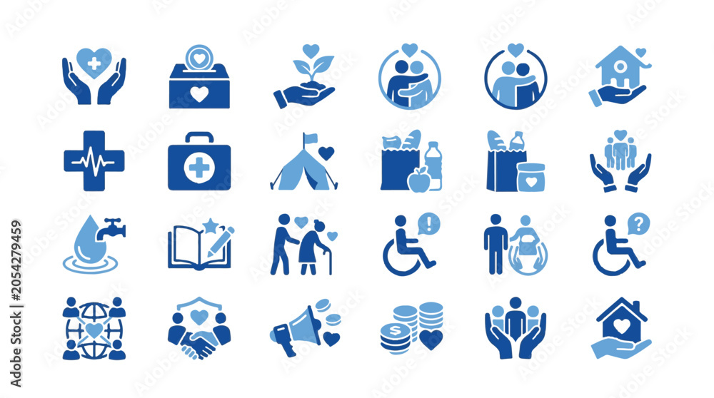 Fototapeta premium Humanitarian Aid and Charity Icon Collection for Social Services and Nonprofits