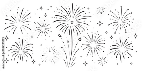 Hand drawn sparkle starburst and sunburst doodle element set. Hand drawn doodle sparkles and comic burst rays decorative vector element set