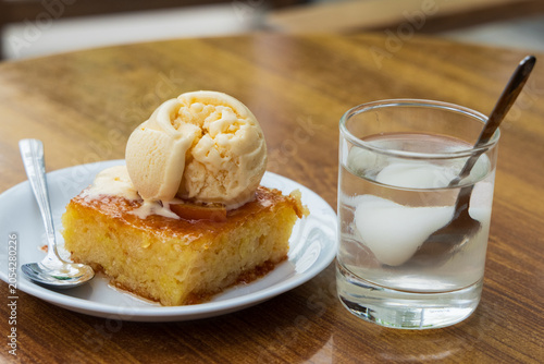 syrup-soaked orange cake with mastic ice and sweet with mastisha a pine-like aroma from the resin..
