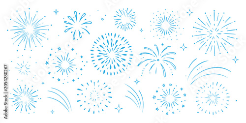 Fotografia Hand drawn fireworks and sparklers doodle set illustration